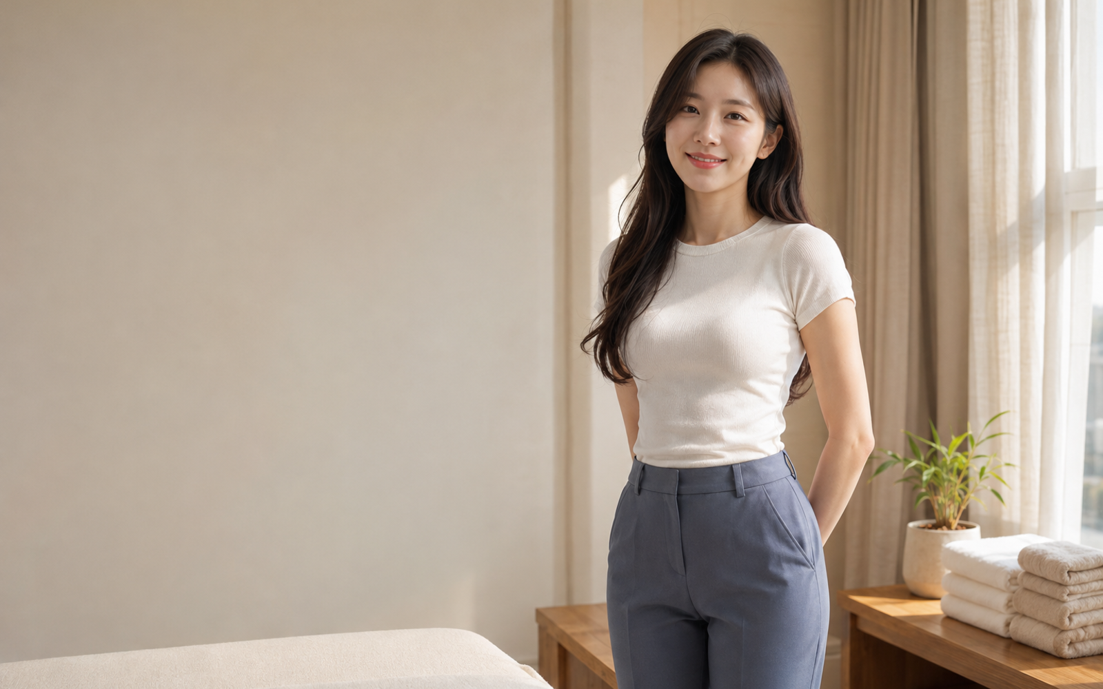 화성 방문 홈케어를 안내하는 젊은 성인 한국 여성 관리사